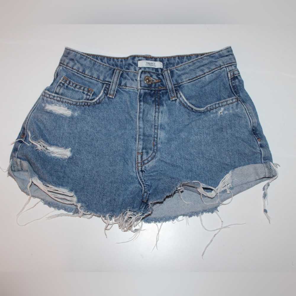 Forever 21 Light Blue Distressed Jean Shorts